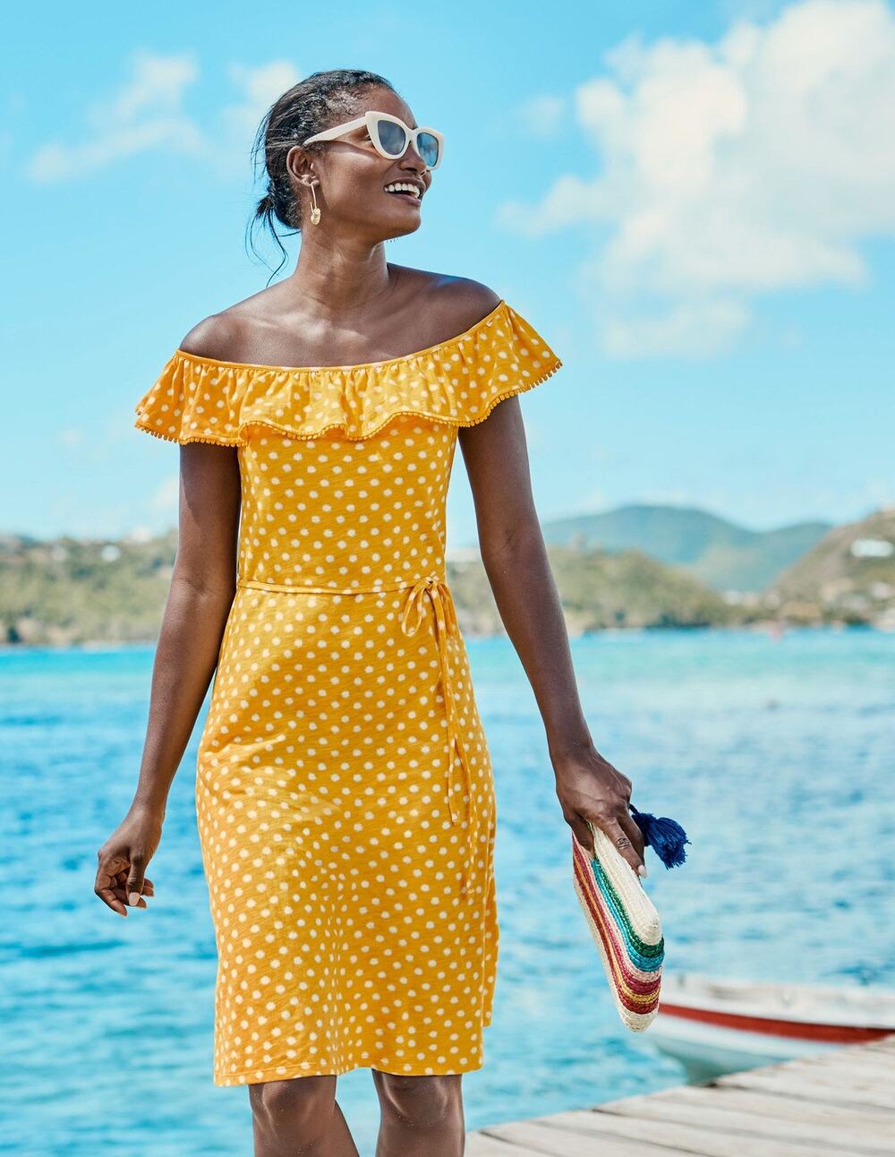 Boden Bethany Off The Shoulder Yellow Dress Size 4R